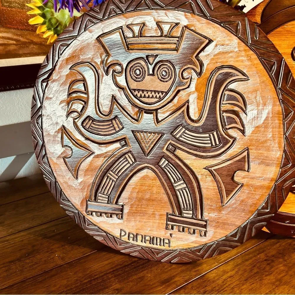 2 Wooden Handcarved Wall Hanging  FROM PANAMA HANDMADE